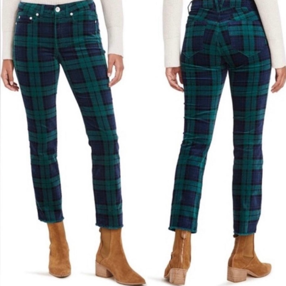 Vineyard Vines Jamie Blackwatch plaid Kick Flare with Frayed Hem